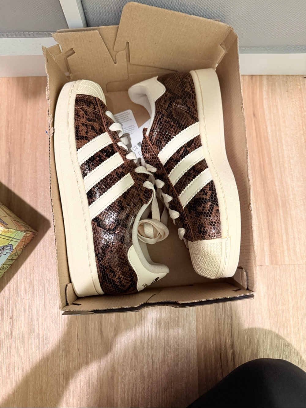 adidas Women's Brown Snake-Print Sneakers with Cream Stripes